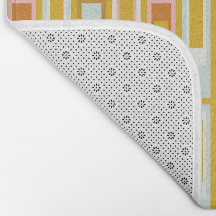 Mid Century Modern Geometric Lexington Ave Pattern in Mustard Pink Ice Blue Bath Mat Gallery Image 2