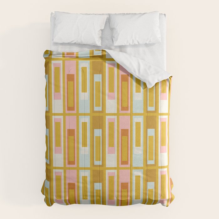 Mid Century Modern Geometric Lexington Ave Pattern in Mustard Pink Ice Blue Comforter Gallery Image 6