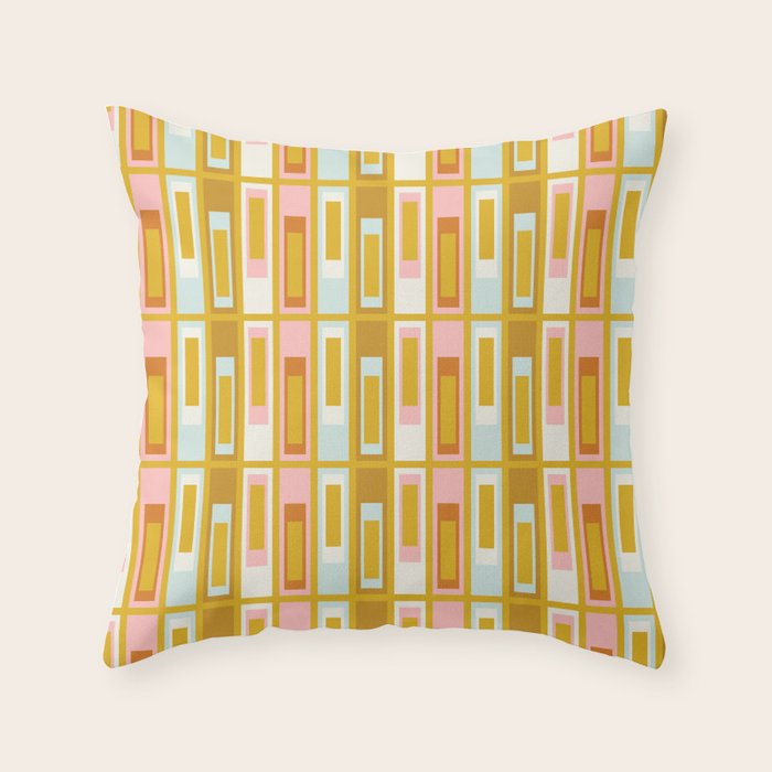 Mid Century Modern Geometric Lexington Ave Pattern in Mustard Pink Ice Blue Throw Pillow Gallery Image 6