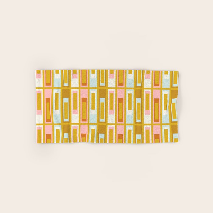 Mid Century Modern Geometric Lexington Ave Pattern in Mustard Pink Ice Blue Bath Towel Gallery Image 1