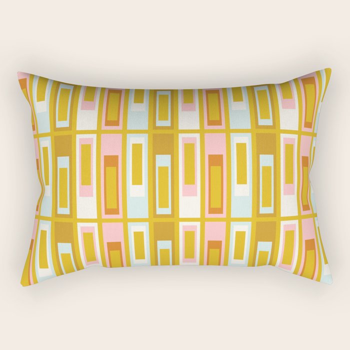 Mid Century Modern Geometric Lexington Ave Pattern in Mustard Pink Ice Blue Rectangular Pillow Gallery Image 1