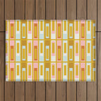 Mid Century Modern Geometric Lexington Ave Pattern in Mustard Pink Ice Blue Outdoor Rug Gallery Image 1
