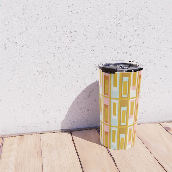 Mid Century Modern Geometric Lexington Ave Pattern in Mustard Pink Ice Blue Travel Mug Gallery Image 4