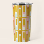 Mid Century Modern Geometric Lexington Ave Pattern in Mustard Pink Ice Blue Travel Mug Gallery Image 1