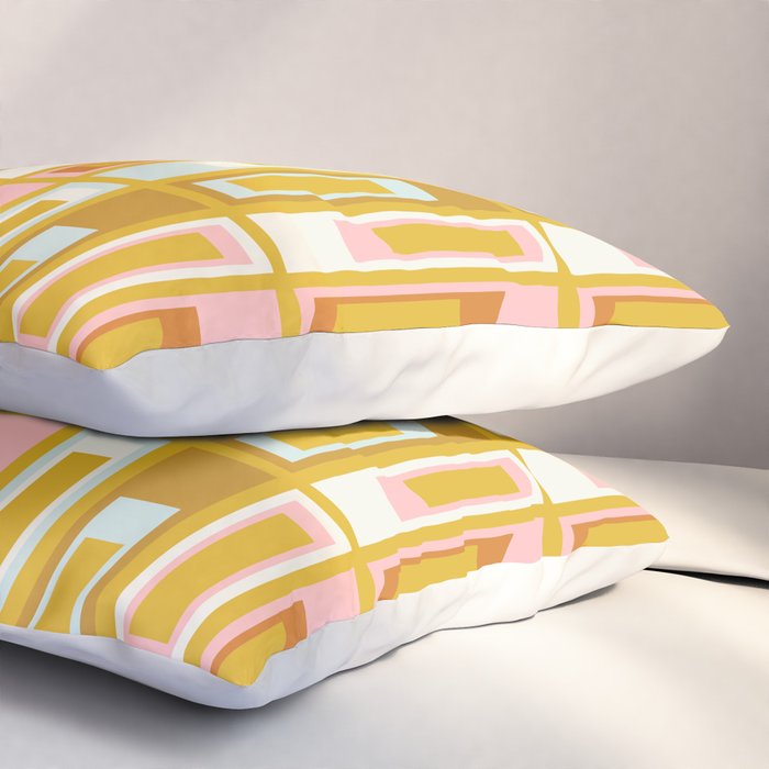 Mid Century Modern Geometric Lexington Ave Pattern in Mustard Pink Ice Blue Pillow Sham Gallery Image 3