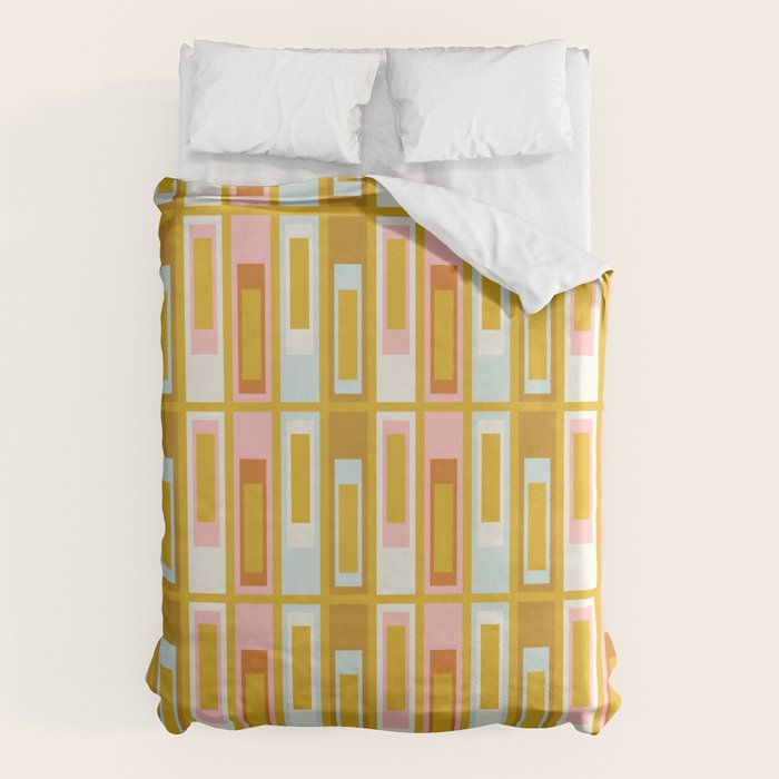 Mid Century Modern Geometric Lexington Ave Pattern in Mustard Pink Ice Blue Duvet Cover Gallery Image 6