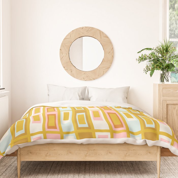 Mid Century Modern Geometric Lexington Ave Pattern in Mustard Pink Ice Blue Duvet Cover Gallery Image 3