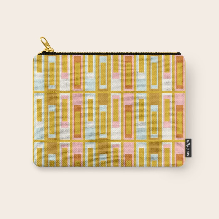 Mid Century Modern Geometric Lexington Ave Pattern in Mustard Pink Ice Blue Carry All Pouch Gallery Image 1