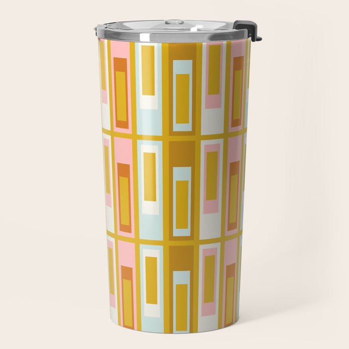 Mid Century Modern Geometric Lexington Ave Pattern in Mustard Pink Ice Blue Travel Mug Gallery Image 2