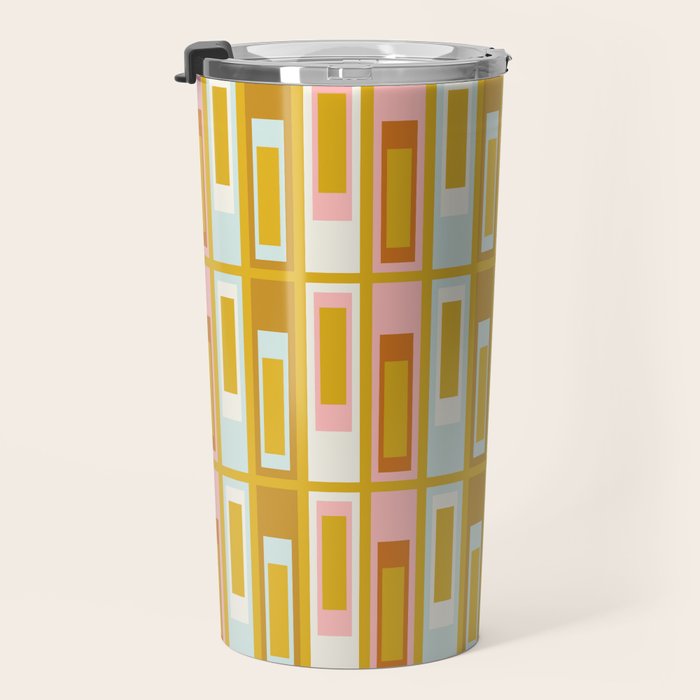 Mid Century Modern Geometric Lexington Ave Pattern in Mustard Pink Ice Blue Travel Mug Gallery Image 3