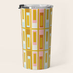 Mid Century Modern Geometric Lexington Ave Pattern in Mustard Pink Ice Blue Travel Mug Gallery Image 3