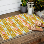 Mid Century Modern Geometric Lexington Ave Pattern in Mustard Pink Ice Blue Outdoor Rug Gallery Image 2