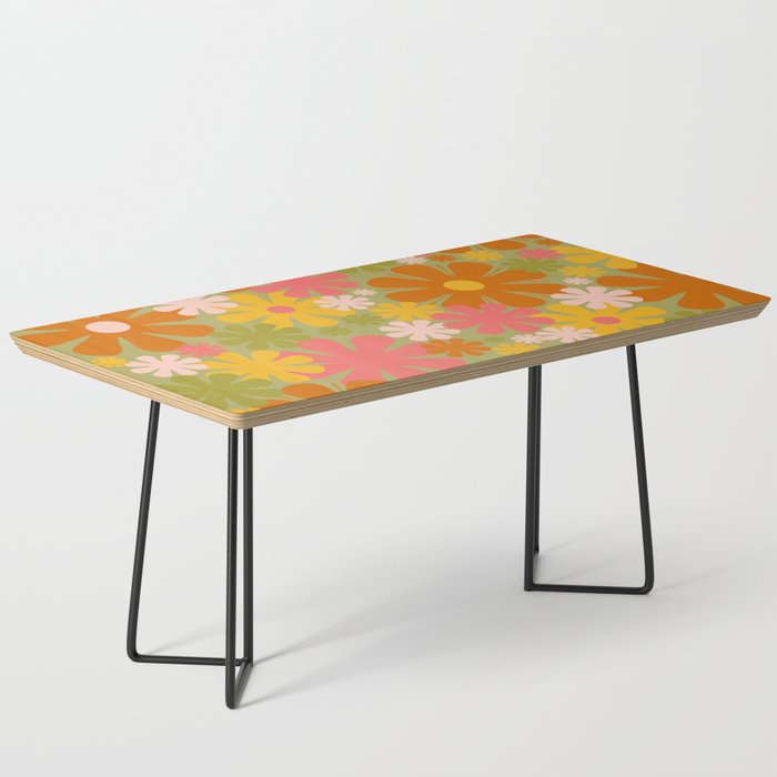Retro 60s 70s Aesthetic Floral Pattern in Green Pink Yellow Orange Coffee Table Gallery Image 1