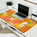 Retro 60s 70s Aesthetic Floral Pattern in Green Pink Yellow Orange Desk Mat Gallery Image 2