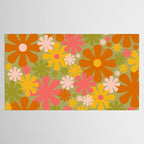 Retro 60s 70s Aesthetic Floral Pattern in Green Pink Yellow Orange Tablecloth Gallery Image 2