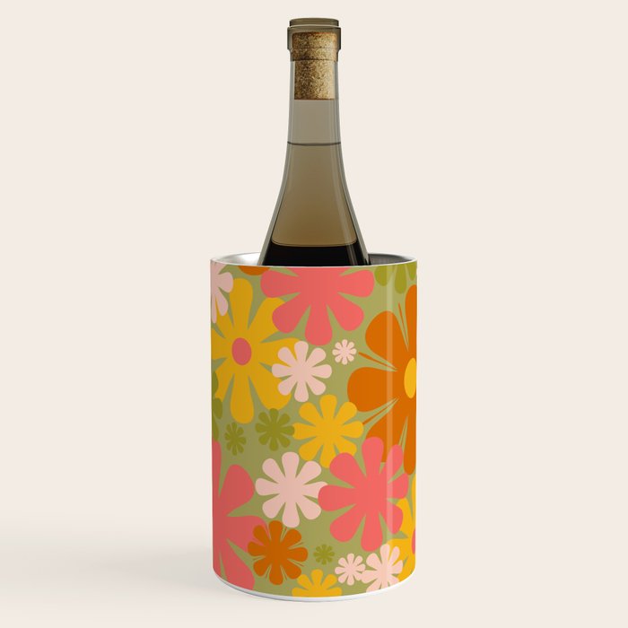 Retro 60s 70s Aesthetic Floral Pattern in Green Pink Yellow Orange Wine Chiller Gallery Image 1