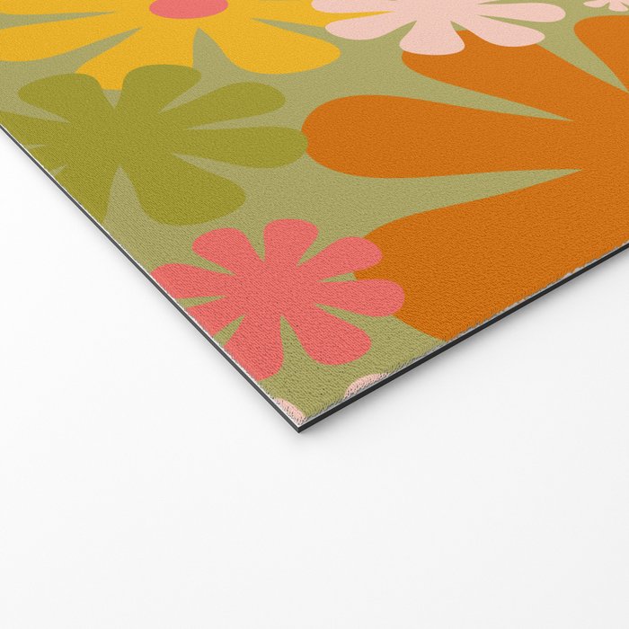 Retro 60s 70s Aesthetic Floral Pattern in Green Pink Yellow Orange Welcome Mat Gallery Image 2
