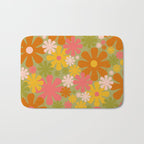 Retro 60s 70s Aesthetic Floral Pattern in Green Pink Yellow Orange Bath Mat Gallery Image 1