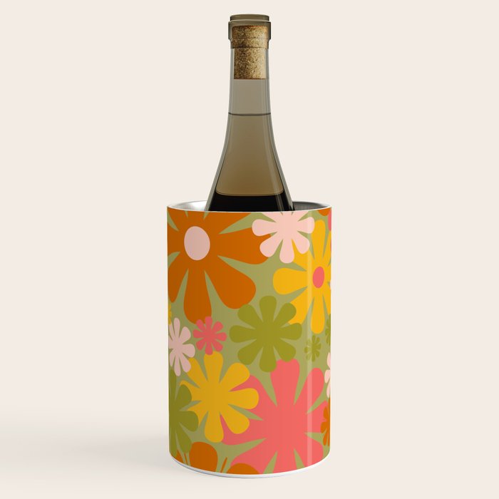 Retro 60s 70s Aesthetic Floral Pattern in Green Pink Yellow Orange Wine Chiller Gallery Image 2