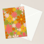 Retro 60s 70s Aesthetic Floral Pattern in Green Pink Yellow Orange Stationery Card Gallery Image 2