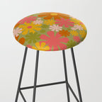 Retro 60s 70s Aesthetic Floral Pattern in Green Pink Yellow Orange Stool Gallery Image 2