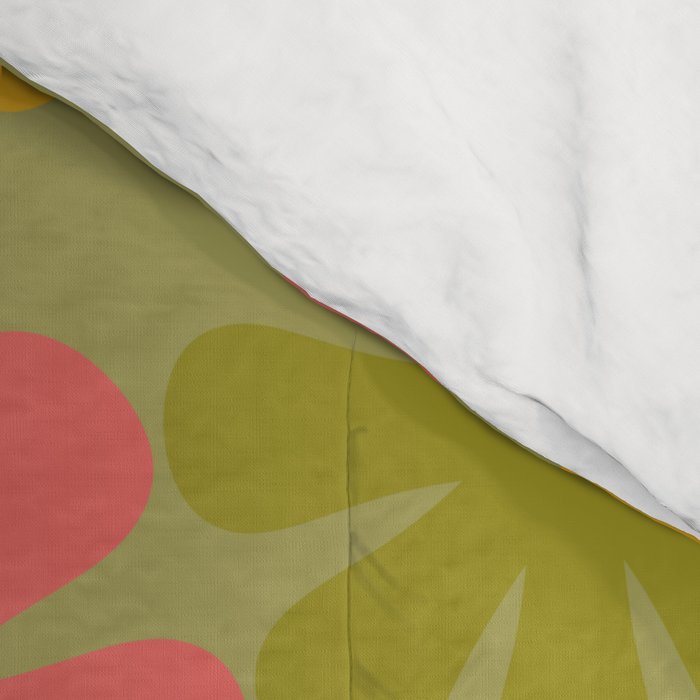 Retro 60s 70s Aesthetic Floral Pattern in Green Pink Yellow Orange Comforter Gallery Image 4