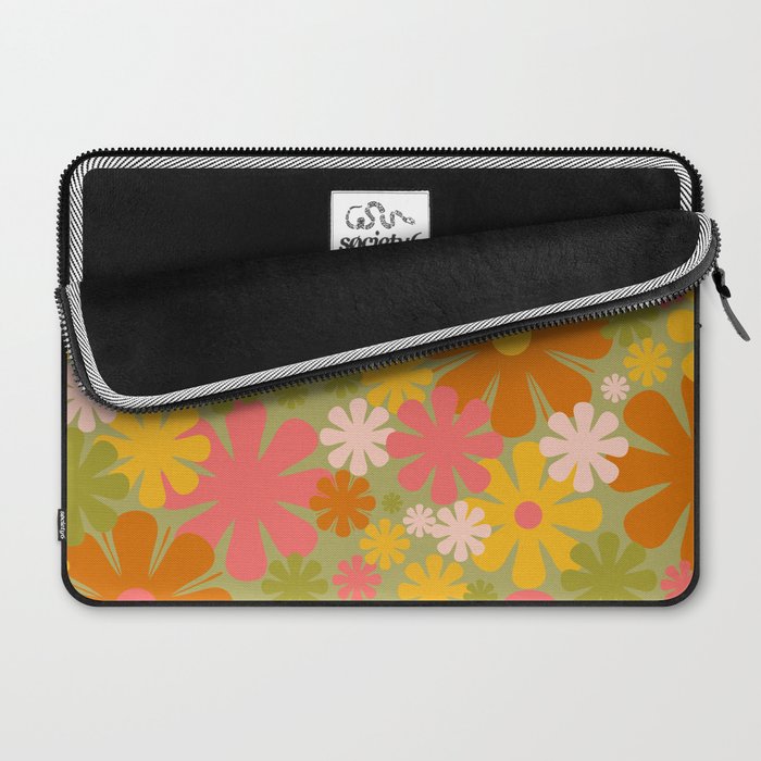 Retro 60s 70s Aesthetic Floral Pattern in Green Pink Yellow Orange Laptop Sleeve Gallery Image 2