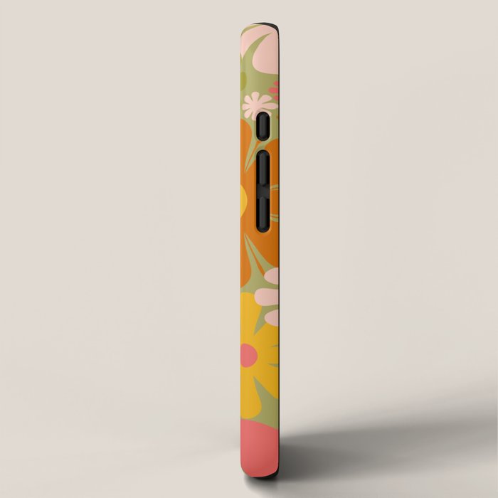 Retro 60s 70s Aesthetic Floral Pattern in Green Pink Yellow Orange iPhone Case Gallery Image 2