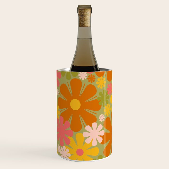 Retro 60s 70s Aesthetic Floral Pattern in Green Pink Yellow Orange Wine Chiller Gallery Image 3