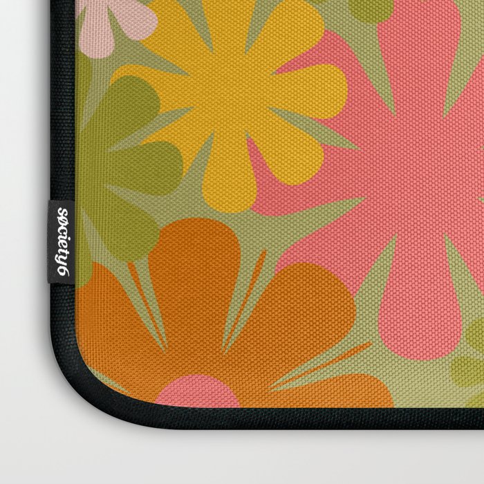 Retro 60s 70s Aesthetic Floral Pattern in Green Pink Yellow Orange Laptop Sleeve Gallery Image 3
