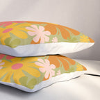 Retro 60s 70s Aesthetic Floral Pattern in Green Pink Yellow Orange Pillow Sham Gallery Image 3