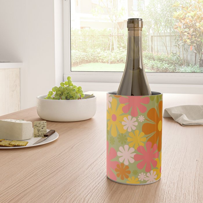 Retro 60s 70s Aesthetic Floral Pattern in Green Pink Yellow Orange Wine Chiller Gallery Image 4