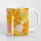 Retro 60s 70s Aesthetic Floral Pattern in Green Pink Yellow Orange Coffee Mug Gallery Image 1