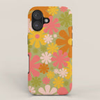 Retro 60s 70s Aesthetic Floral Pattern in Green Pink Yellow Orange iPhone Case Gallery Image 1
