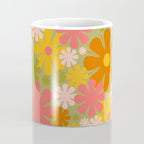 Retro 60s 70s Aesthetic Floral Pattern in Green Pink Yellow Orange Coffee Mug Gallery Image 4