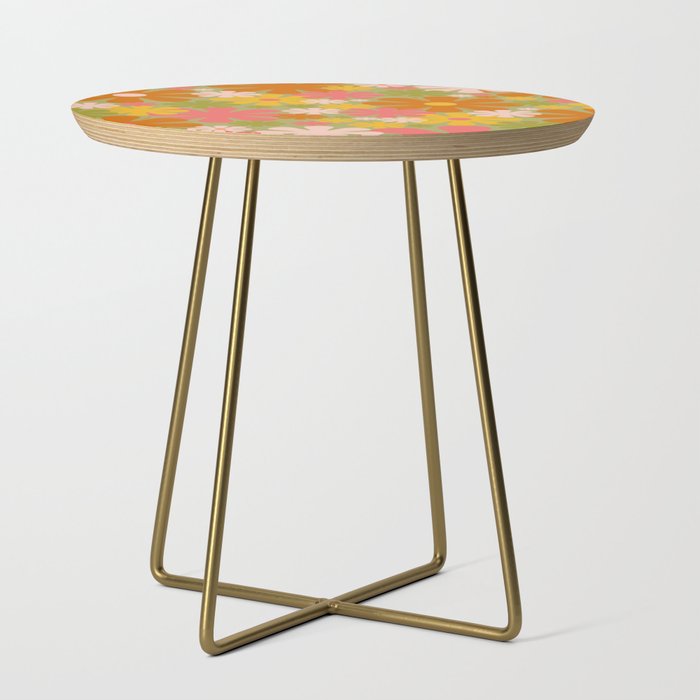 Retro 60s 70s Aesthetic Floral Pattern in Green Pink Yellow Orange Side Table Gallery Image 1