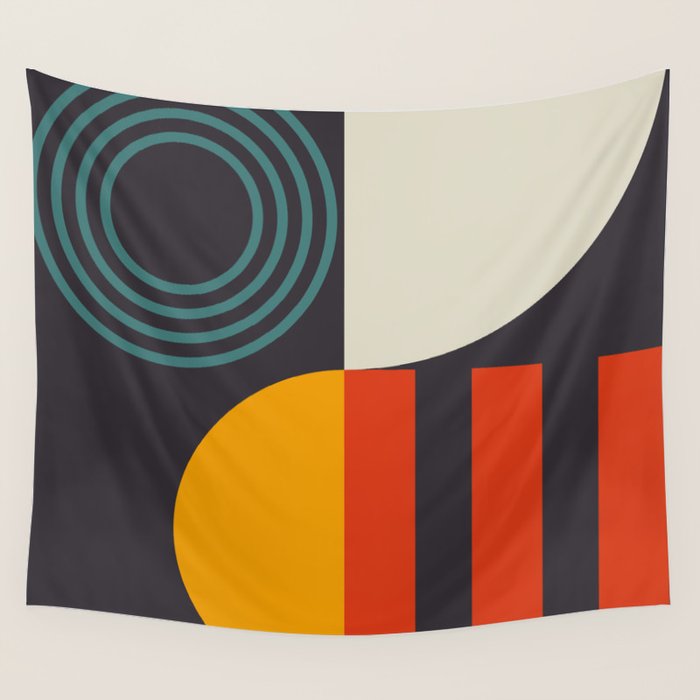 mid century bauhaus geometry square 2 Wall Tapestry Gallery Image 1