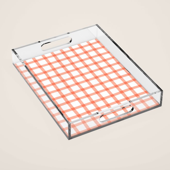 Red geometric plaid gingham pattern Acrylic Tray Gallery Image 1