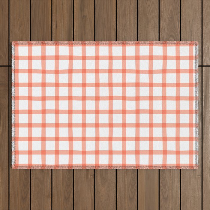Red geometric plaid gingham pattern Outdoor Rug Gallery Image 1