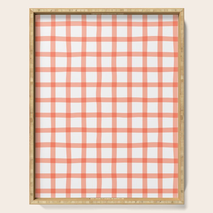Red geometric plaid gingham pattern Serving Tray Gallery Image 1