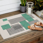 Stripes and Square Green Composition - Abstract Outdoor Rug Gallery Image 2