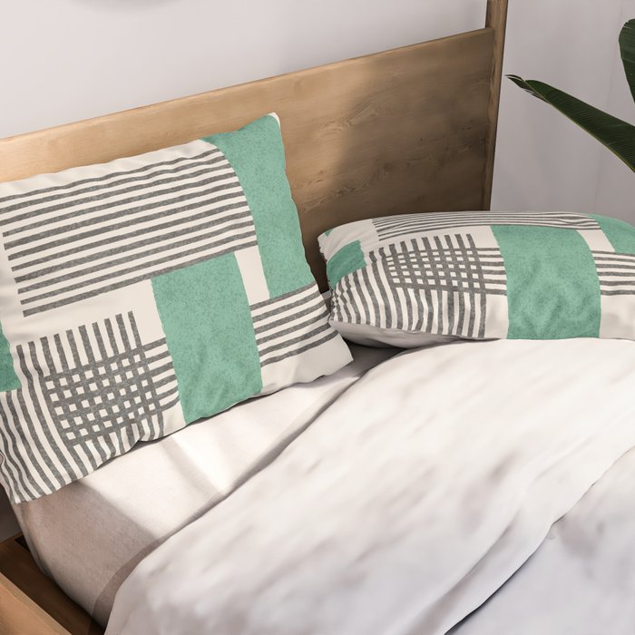 Stripes and Square Green Composition - Abstract Pillow Sham Gallery Image 2