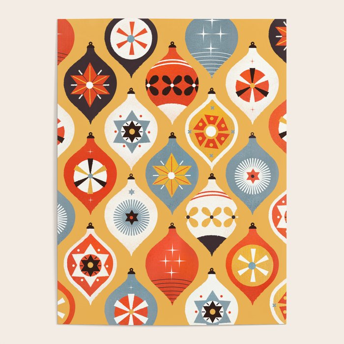 Festive Old-fashioned Christmas Tree Baubles Poster Gallery Image 1