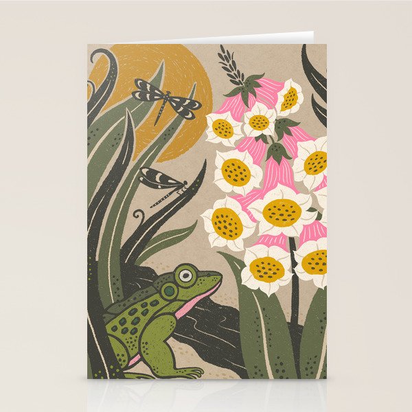 Moonlight Frog and Flowers Stationery Card Gallery Image 1