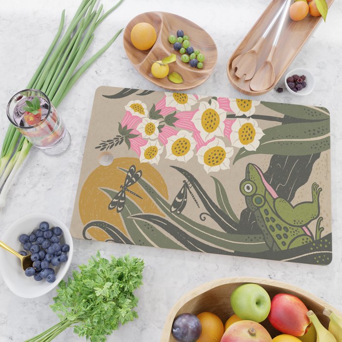 Moonlight Frog and Flowers Cutting Board Gallery Image 2