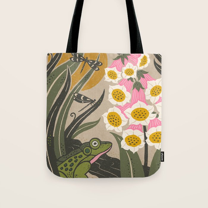 Moonlight Frog and Flowers Tote Bag Gallery Image 1