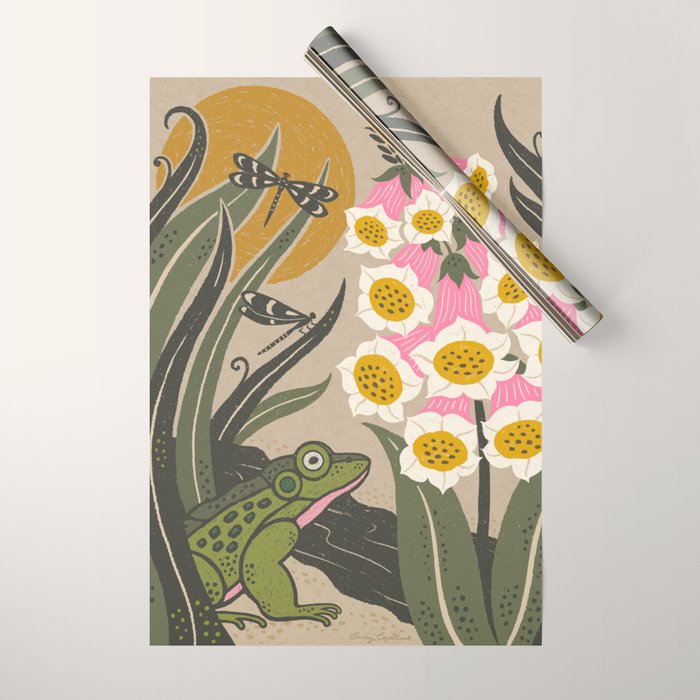 Moonlight Frog and Flowers Wrapping Paper Gallery Image 1