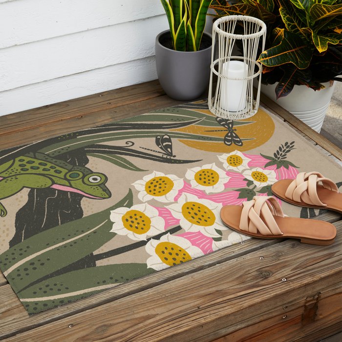 Moonlight Frog and Flowers Outdoor Rug Gallery Image 2
