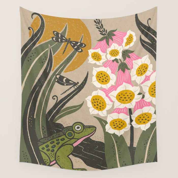 Moonlight Frog and Flowers Wall Tapestry Gallery Image 4