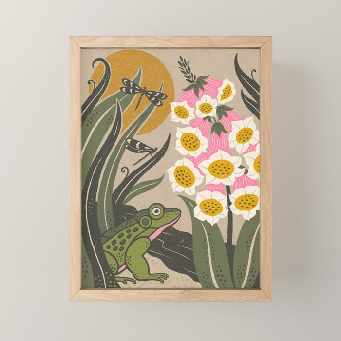 Moonlight Frog and Flowers Mini Art Print Gallery Image 1